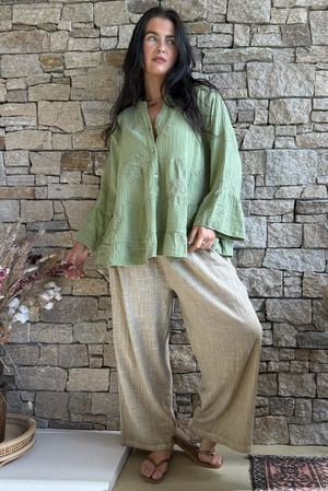 Santos Cotton Zahra Embroidered Smock Olive /5=